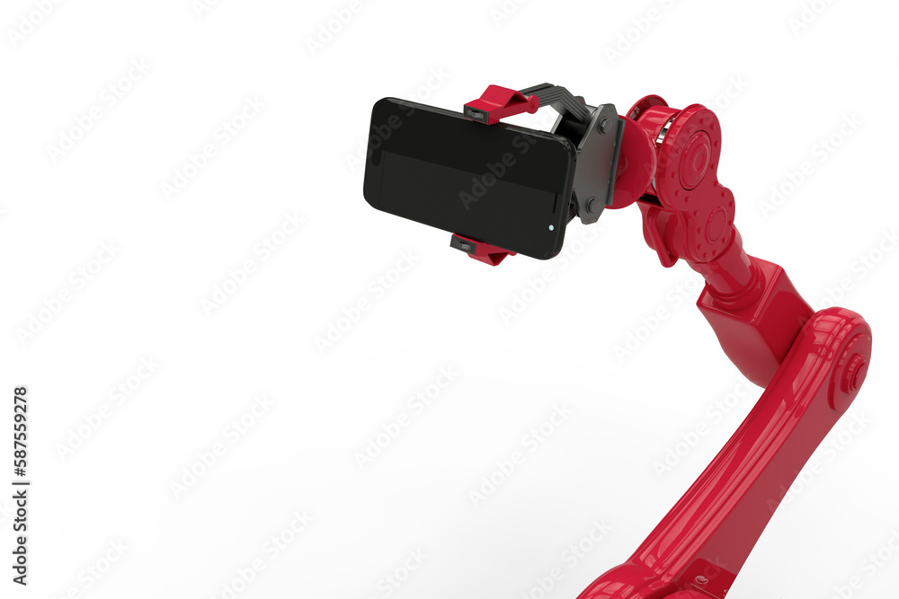Aufkleber digital generated image of red robot holding smart phone