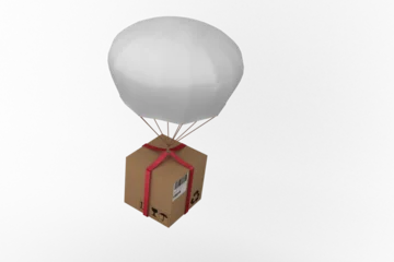 Fotobehang 3D composite image of parachute carrying cardboard box © vectorfusionart