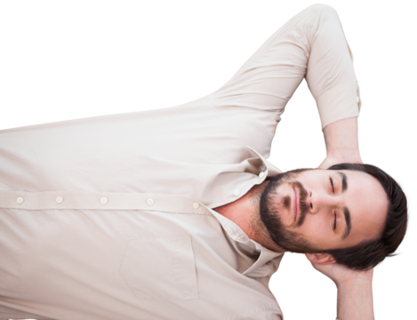 Overhead view of young man sleeping