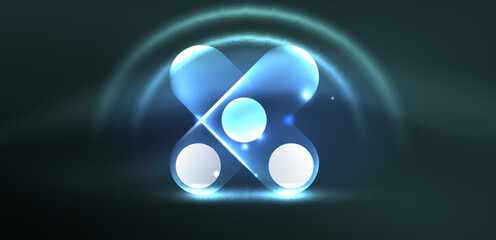 Abstract glowing neon light techno circles background