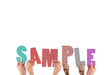 Colorful alphabet spelling sample held up by people 