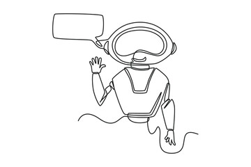 Single one-line drawing a robot greets by raising its hand. Chatbot concept continuous line draw design graphic vector illustration