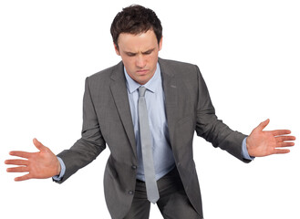 Businessman posing with hands out