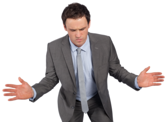 Businessman posing with hands out
