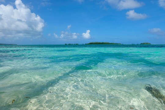 Crystal clear turquoise ocean water and remote tropical islands in Pohnpei, Federated States of Micronesia
