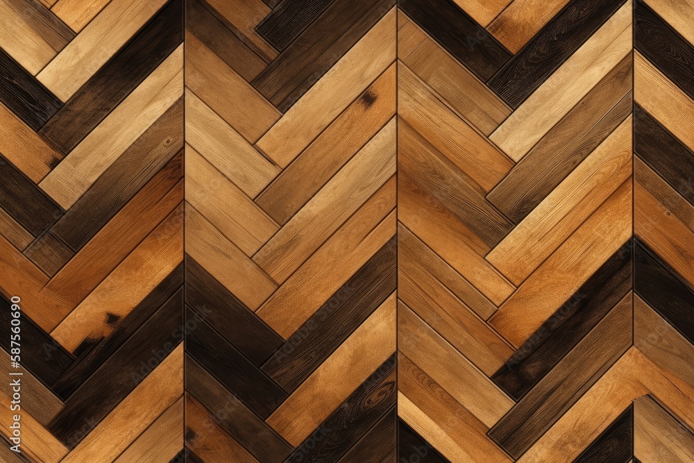 Poster detailed view of a wooden floor with a chevron pattern. generative ai