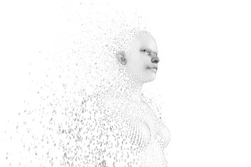Profile view illustration of pixelated 3d woman
