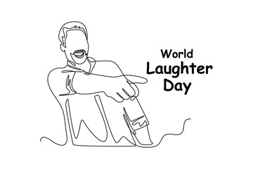 Continuous one-line drawing a man laughed while pointing ahead. World laughing day concept single line draws design graphic vector illustration