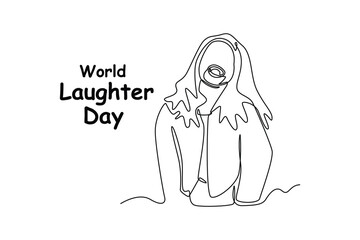 Continuous one-line drawing a long-haired woman laughing happily. World laughing day concept single line draws design graphic vector illustration