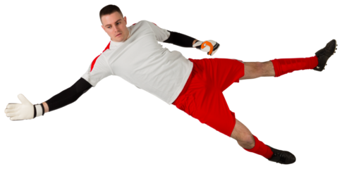 Fit goal keeper jumping up