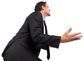 Businessman posing with arms out