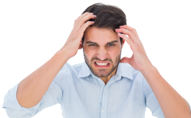 Stressed man looking at camera