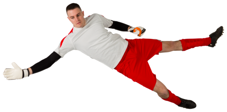Fit goal keeper jumping up