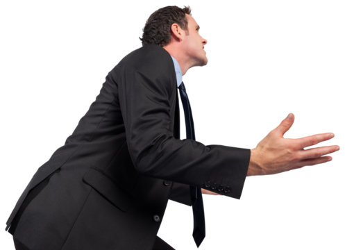 Businessman posing with arms out