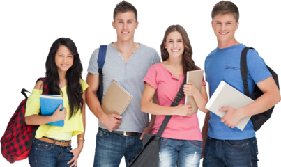 Students looking at the camera as they hold notepads