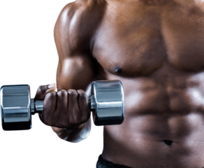 Cropped image of muscular athlete exercising with dumbbell