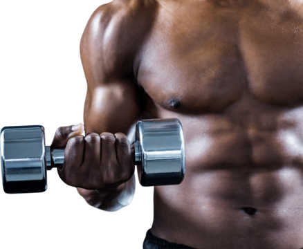 Cropped image of muscular athlete exercising with dumbbell