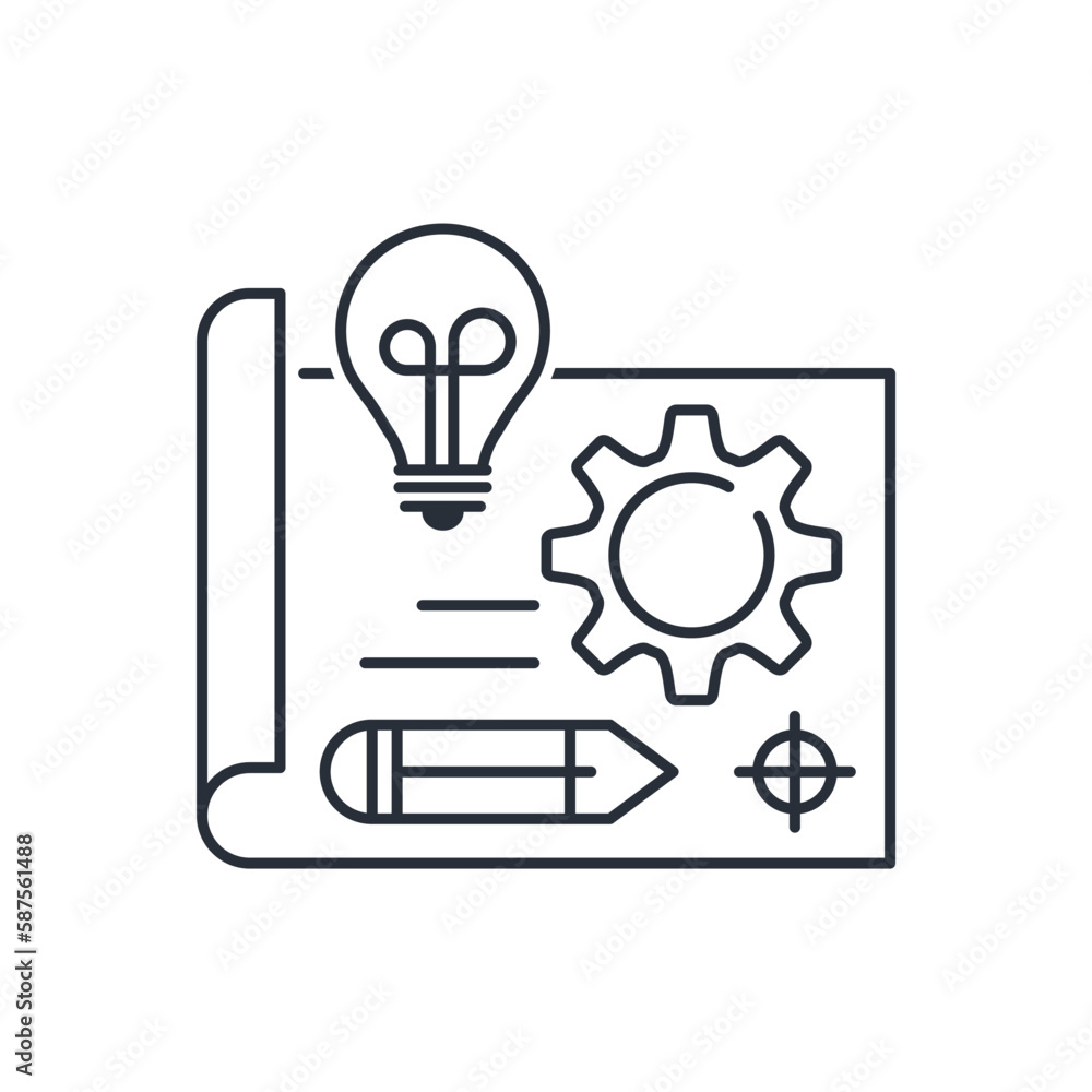 Poster manufacturing engineering . development of advanced engineering. vector linear icon illustration iso