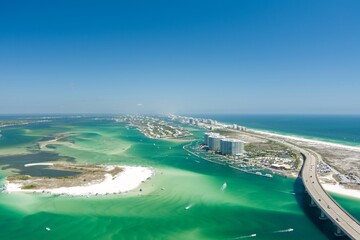 Fototapeta premium Aerial view of Perdido Pass and Robinson Island in Orange Beach, Alabama