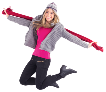 Pretty blonde posing in winter clothes - Powered by Adobe