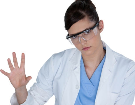 Beautiful female scientist gesturing