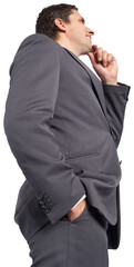 Thoughtful businessman with hand on chin