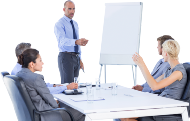 Businesswoman asking question during meeting 