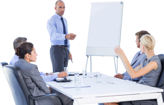 Businesswoman asking question during meeting 