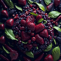 Strawberry Mix of Berry, Colourful Tasty Food Concept Background, Ai