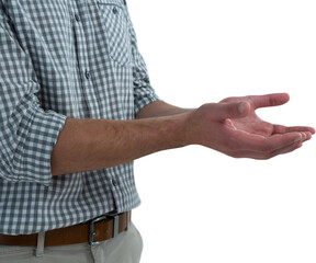 Man with cupped hands against white background - Powered by Adobe
