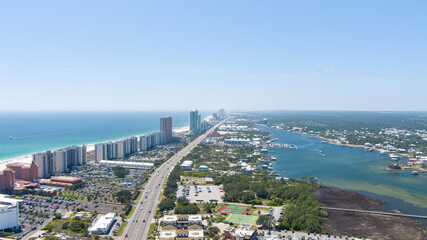 Fototapeta premium Aerial view of Perdido Pass and Robinson Island in Orange Beach, Alabama