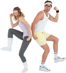 Geeky hipster couple posing in sportswear