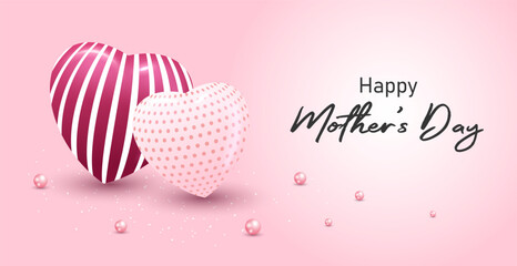 Happy Mother's Day template with pink color and minimalist heart design.