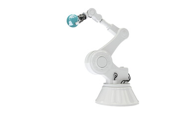 Digitally generated image of robotic arm with globe