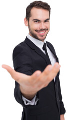 Smiling businessman with his hand out 