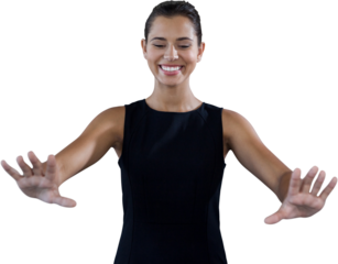 Young businesswoman using invisible interface