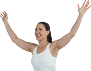 Female athlete posing after victory