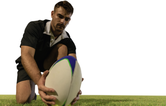 Caucasian male rugby player on field