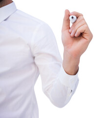 Mid section of businessman writing with marker