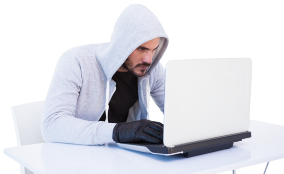 Serious burglar hacking into laptop