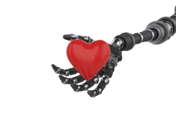 Foto op Plexiglas Three dimensional image of robot hand holding red heard shape © vectorfusionart