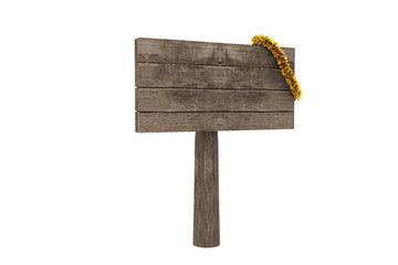 Fototapeta premium Wooden signboard with yellow christmas decoration