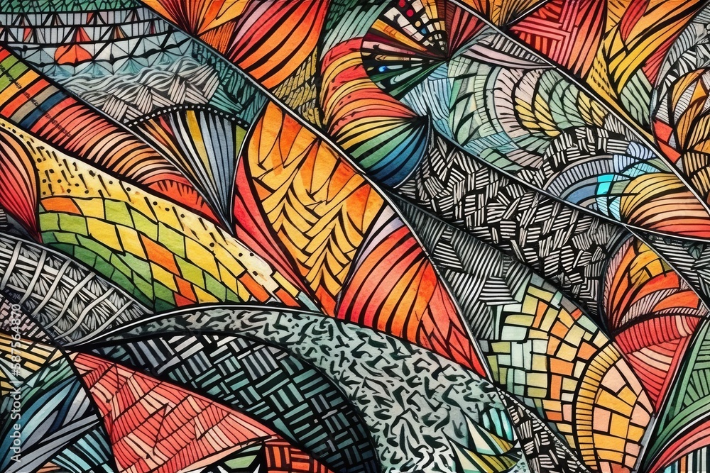 Poster abstract painting with colorful shapes and lines. generative ai