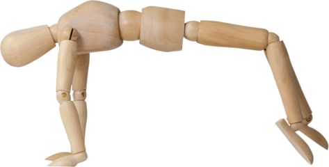 Wooden 3d figurine exercising on floor