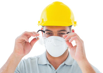 Carpenter wearing protective goggles