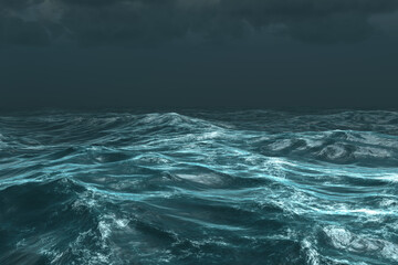 Naklejka premium Rough stormy ocean under dark sky