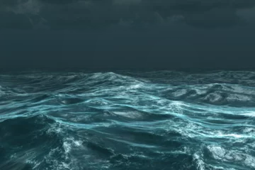 Tuinposter Rough stormy ocean under dark sky © vectorfusionart
