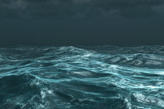 Fototapeta Rough stormy ocean under dark sky