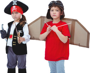 Kids pretending to be pirate and pilot