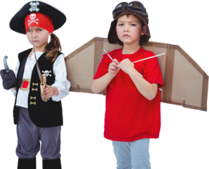 Kids pretending to be pirate and pilot